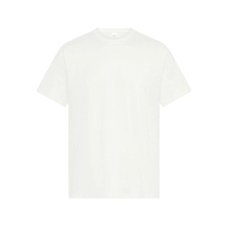 A plain white t-shirt with a crew neckline, featuring a small logo on the label.