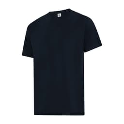 A black men's t-shirt featuring short sleeves and a crew neck, with a logo on the label.