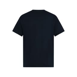 A black men's t-shirt with a standard crew neck and short sleeves. It features a logo on the back.