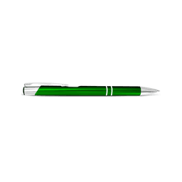 A green metal pen with a silver tip and clip, featuring a sleek and modern design.