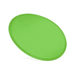 A green nylon foldable flyer with a smooth surface and rounded edges, ideal for outdoor fun and games.