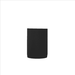 A black neoprene stubby cooler with a smooth finish and a fitted design, featuring a logo.
