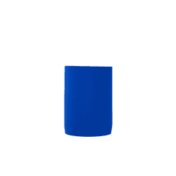A blue neoprene stubby cooler with a smooth surface and a fitted design, featuring a logo.