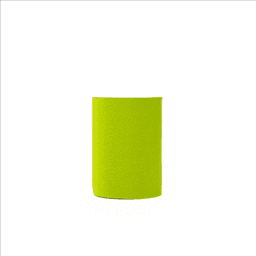 A bright green neoprene stubby cooler with a smooth texture and a simple design, featuring a logo.