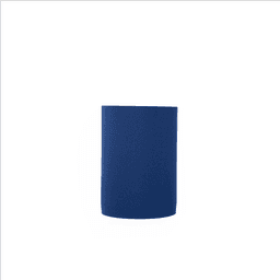 A blue neoprene stubby cooler with a branding logo, designed to hold drink bottles.