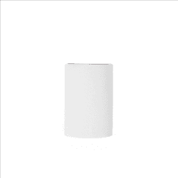 A white neoprene stubby cooler with a rounded top, featuring a logo. Ideal for holding drink bottles.