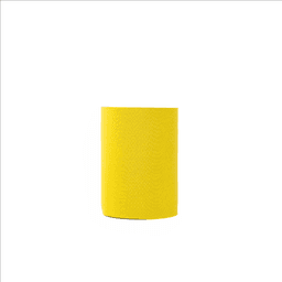 A yellow neoprene stubby cooler featuring a logo, designed to hold drink bottles.