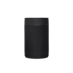 A black stainless steel stubby holder featuring a sleek cylindrical design and a smooth finish.