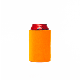 An orange stubby cooler designed to hold a drink can securely, featuring a simple and sleek design.