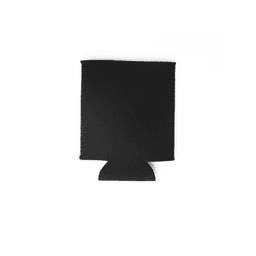 A black neoprene stubby cooler, designed to keep drinks cold, featuring a collapsible design and a logo.