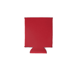 A red neoprene stubby cooler with a collapsible design and a base for holding drink bottles.