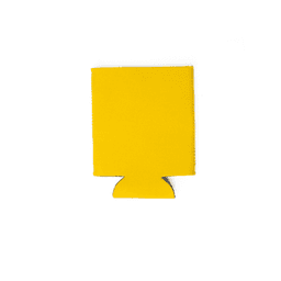A yellow neoprene stubby cooler with a collapsible design, featuring a simple silhouette and a black trim.