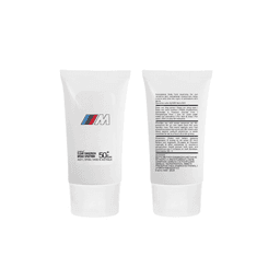 A white 30ml tube of SPF 50 sunscreen lotion featuring a logo, with details on the back.