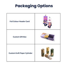 A pair of sublimated socks featuring a colourful floral design, presented with a branded header card.