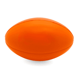 An orange football stress shape with a smooth surface, designed for fun and stress relief.