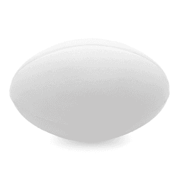 A white football-shaped stress ball with smooth surface contours and a slight sheen.