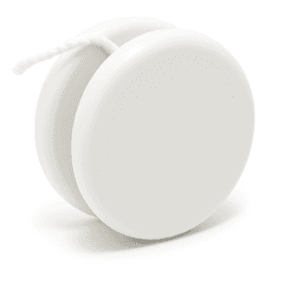 A white premium plastic yoyo with a string attached, featuring a smooth, round design.
