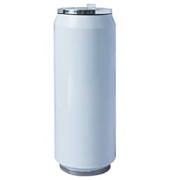 A drink bottle with a sleek white exterior and a metallic silver top, featuring a logo on the surface.