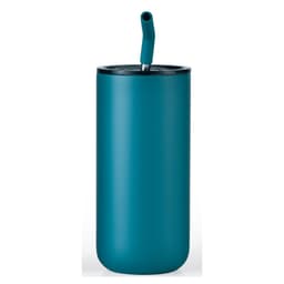 A drink bottle in teal with a black lid and a straw, featuring a sleek and modern design.