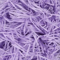 Purple shredded paper filling piled together in a soft, textured arrangement, ideal for gift packaging.