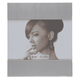 A silver photo frame designed for 6"x4" photos, featuring a sleek and modern style.