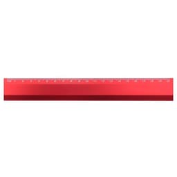 A red ruler with measurement markings and a logo. Suitable for office and business use.