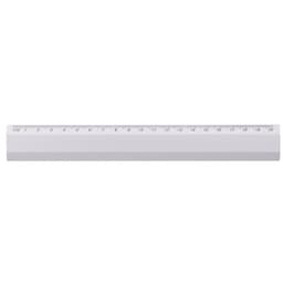 A clear plastic ruler in white, featuring measurement markings up to 20cm, with a simple design and a logo.