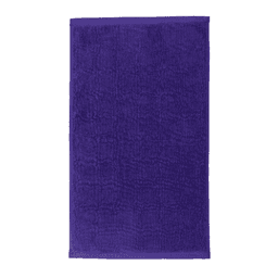 A purple gym towel with a textured design, featuring a logo in one corner.