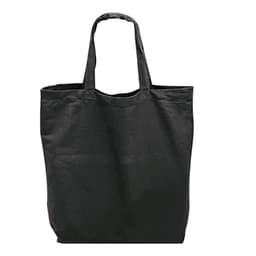 A tote bag in black fabric with two handles, suitable for carrying various items.