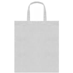 A grey tote bag with two handles, featuring a simple and minimalist design.