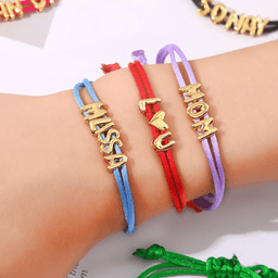 Adjustable Cord Letter Bead Bracelet