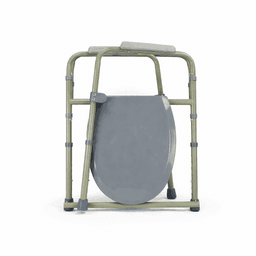 A foldable walker in olive green and grey, featuring a sturdy frame and a detachable seat. It has a simple, modern design.