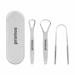 A metal tool set in a case, featuring three silver tools with a logo. The tools appear to be designed for various tasks.