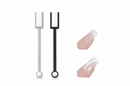 A set of two nail polish applicators in grey and black, featuring a flat brush tip for even application.