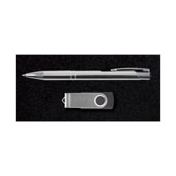 A pen and a USB flash drive are displayed together in a sleek black presentation box, showcasing the Bellman Gift Set.