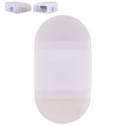 A white 2-in-1 pencil sharpener and eraser with a smooth, rounded design and a logo on the surface.
