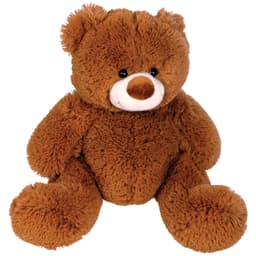 A plush teddy bear in a warm brown color, featuring a friendly face and soft, fuzzy texture.
