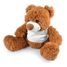 A plush teddy bear named Coco Plush Teddy Bear, featuring soft brown fur and a white jersey.