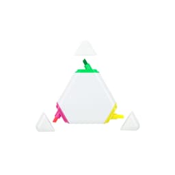 A highlighter set featuring a hexagonal design with pink, green, yellow, and white colors, including removable caps.