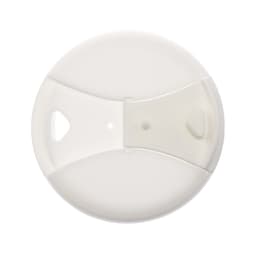 A coffee cup lid designed for a reusable coffee cup, featuring a flip-top opening and two air vents for sipping.