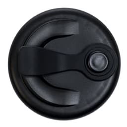A snap lid for a reusable coffee cup, featuring a secure closure mechanism in a sleek black design.