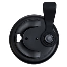 A black snap lid for a reusable coffee cup, featuring a secure closure and a handle for easy handling.