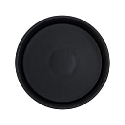 A black stainless steel coffee cup with a smooth, rounded lid top and a simple design.