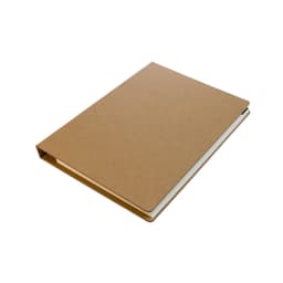 A brown kraft cover notebook with a spine slot for holding notes, designed as a Daily Note Planner.