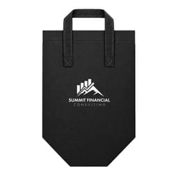 A black cooler bag with two handles and a logo at the front, featuring a mountain design.