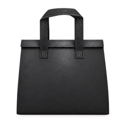A black cooler bag with textured handles and a sleek design, featuring a simple, minimalist appearance.