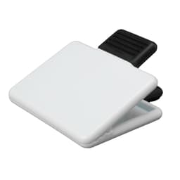 A white magnetic clip with a black grip at the top.