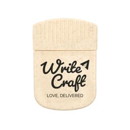 A cream-coloured clip with a textured top, featuring a logo and text that reads "Write Craft".