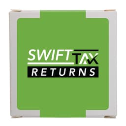 A green box featuring the logo for a product named "Swift Tax Returns."
