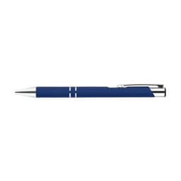 A blue metal pen with a chrome clip and accents, featuring a sleek, elegant design.